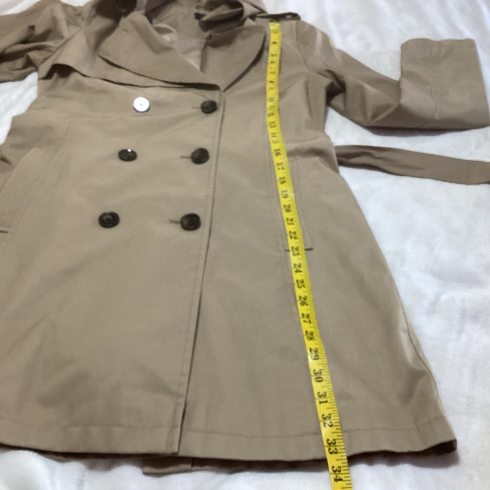 Halogen Double-Breasted Trench Coat M Tan Removable Hood Normcore Transitional - Picture 6 of 7